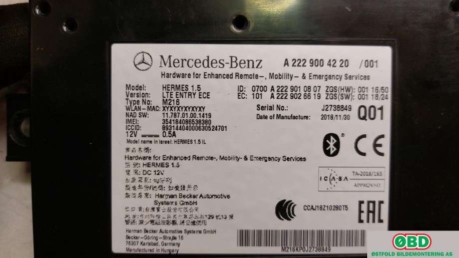 Bilstereo diverse til Mercedes GLA 2014-2020 (X156) (X156) (MERCEDES|A 222 900 42 20|A 222 900 71 21|2229004220)