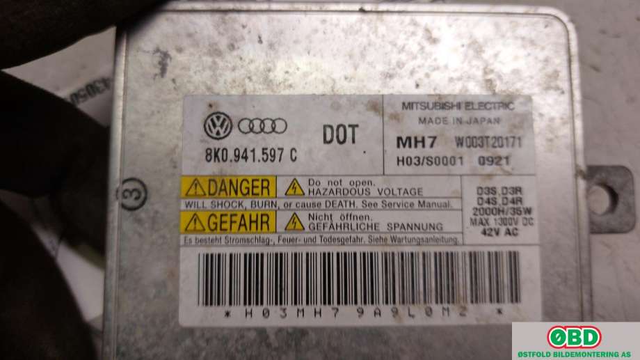 Styreenhet xenon/ballast til VW Sharan 2010-->> (Type II)  (VOLKSWAGEN|8K0 941 597 E|W003T20171|8K0941597C)