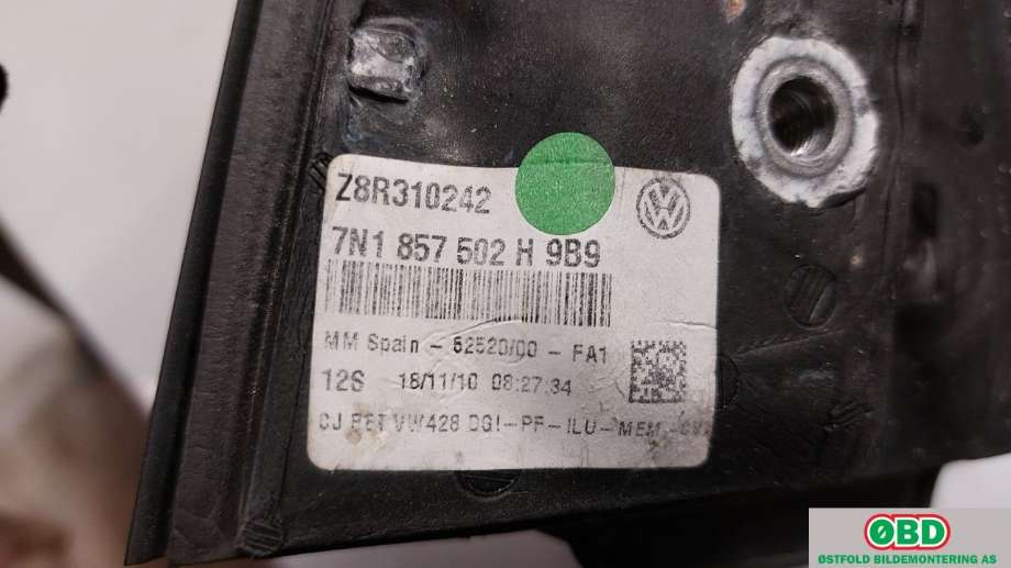 Speil høyre til VW Sharan 2010-->> (Type II)  (VOLKSWAGEN|7N1 857 508 E|)