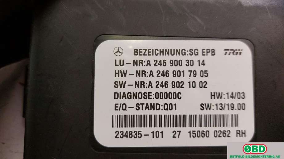 Styreenhet elektrisk parkbrems (EPB - Electric Parking Brake) til Mercedes GLA 2014-2020 (X156) (X156) (MERCEDES|A 246 900 30 14|A 246 900 34 17|2469003014)