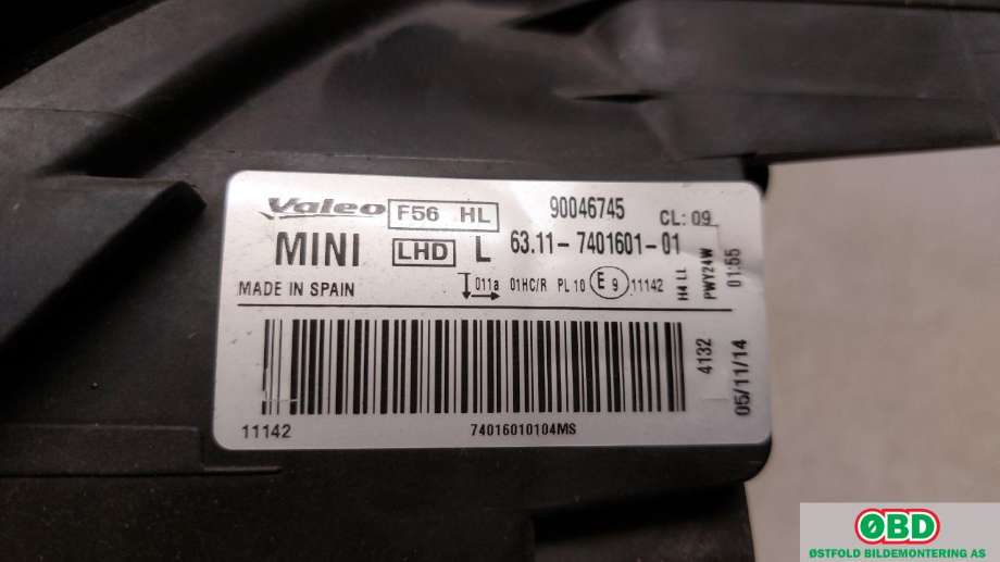 Frontlykt venstre halogen til Mini One/Cooper 2014-->> (F54-57) (F54-57) (MINI|63 11 7 401 601||63117401601)