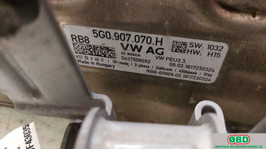 Inverter elbil til Audi A3 2016-2020 (Type III, Fase 2)  (AUDI|5G0 907 070 H||5G0907070H)