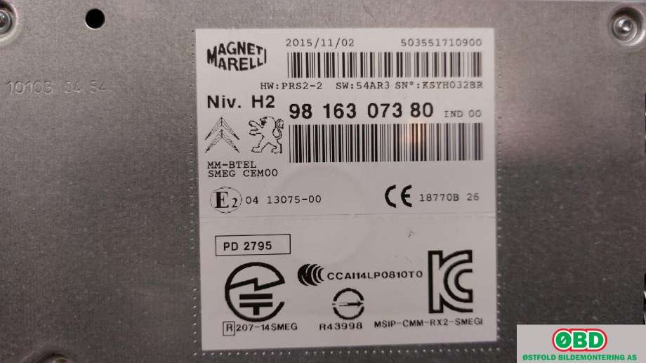 Bilstereo navigasjon til Peugeot 308 2013-2021 (Type II) (PEUGEOT|16 164 609 80|16 178 604 80|9816307380)