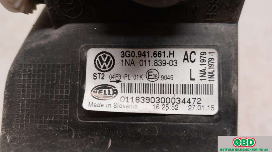 Tåkelykt venstre foran til VW Passat 2015-2019 (Fase 1) (B8) (B8) (VOLKSWAGEN|3G0 941 661 H|3G0 941 661 L|3G0941661H)