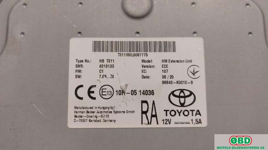 Styreenhet diverse til Toyota Corolla 2019-->> (TOYOTA|86840K0010||86840K0010B)