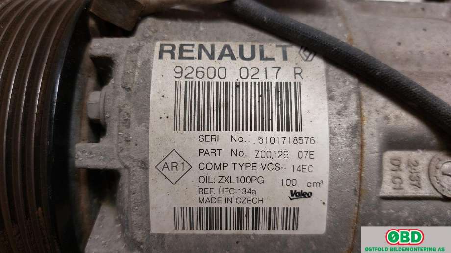 Aircondition kompressor til Renault Captur 2013-2020 (Type I)  (RENAULT|926000217R|)