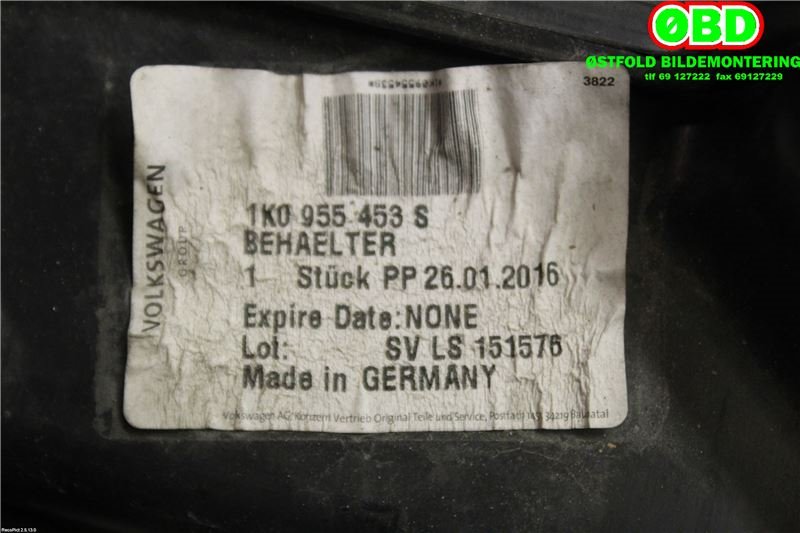 Spylertank til VW Golf VI 2008-2012  (VOLKSWAGEN|1K0 955 453 S||1K0955453S)