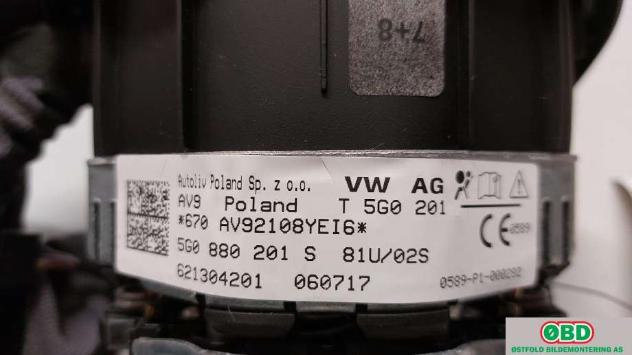 Airbag rattpute til VW e-Golf 2017-2020 (Fase 2)  (VOLKSWAGEN|5G0 880 201 S||5G0880201S)
