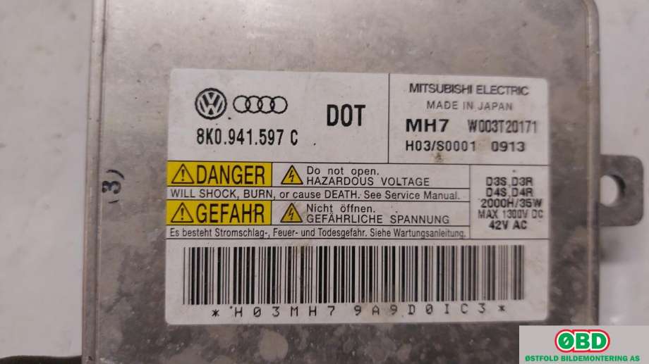 Styreenhet xenon/ballast til Audi A1 2010-2014 (Type I, Fase 1)  (AUDI|8K0 941 597 E|W003T20171|8K0941597C)