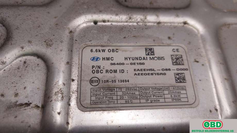 Batterilader (OBC - On Board Charger) til Hyundai Ioniq Electric 2016-2019 (Fase 1)  (HYUNDAI|36400 0E150||364000E150)