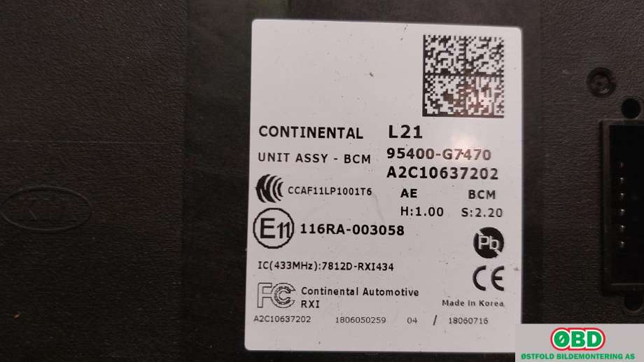 Styreenhet comfort (BCM) til Hyundai Ioniq Electric 2016-2019 (Fase 1)  (HYUNDAI|95400G 7470||95400G7470)