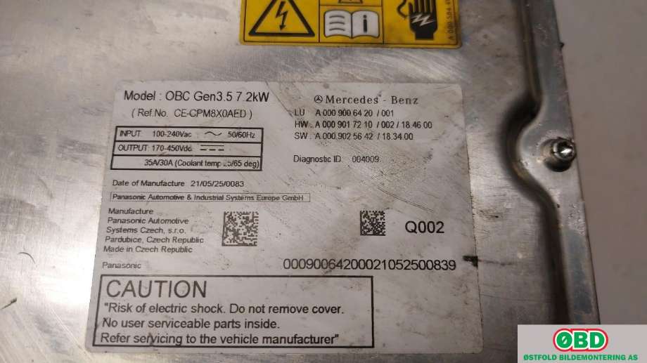 Batterilader (OBC - On Board Charger) til Mercedes GLC 2015-2022 (X253) (X253) (MERCEDES|A 000 900 64 20||0009006420)