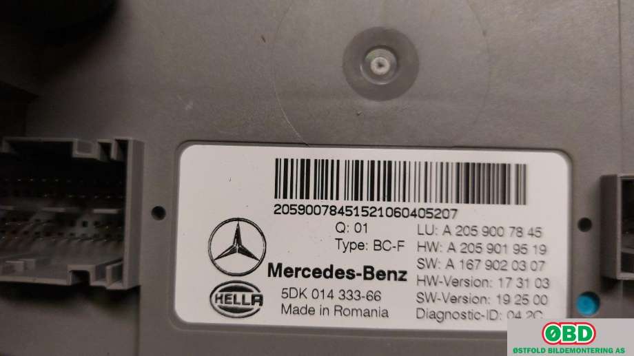 Styreenhet comfort (BCM) til Mercedes GLC 2015-2022 (X253) (X253) (MERCEDES|A 205 900 78 45||2059007845)