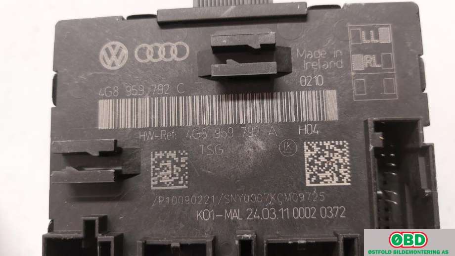 Styreenhet dør venstre foran til Audi A7 2010-2014 (Type I, Fase 1)  (AUDI|4G8 959 792 D||4G8959792C)