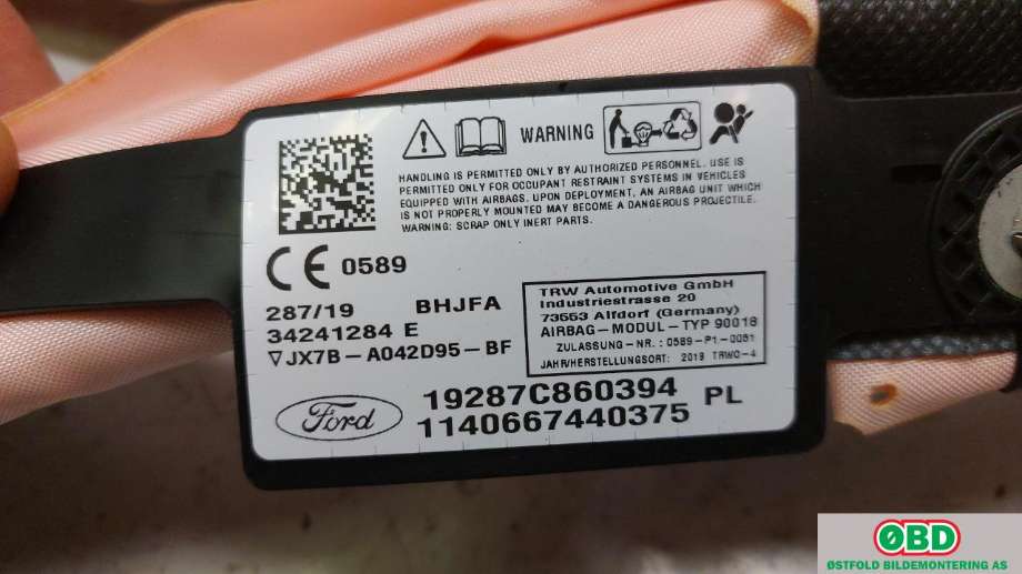 Airbag gardin venstre til Ford Focus 2018-->> (Type IV)  (FORD|2474206|)