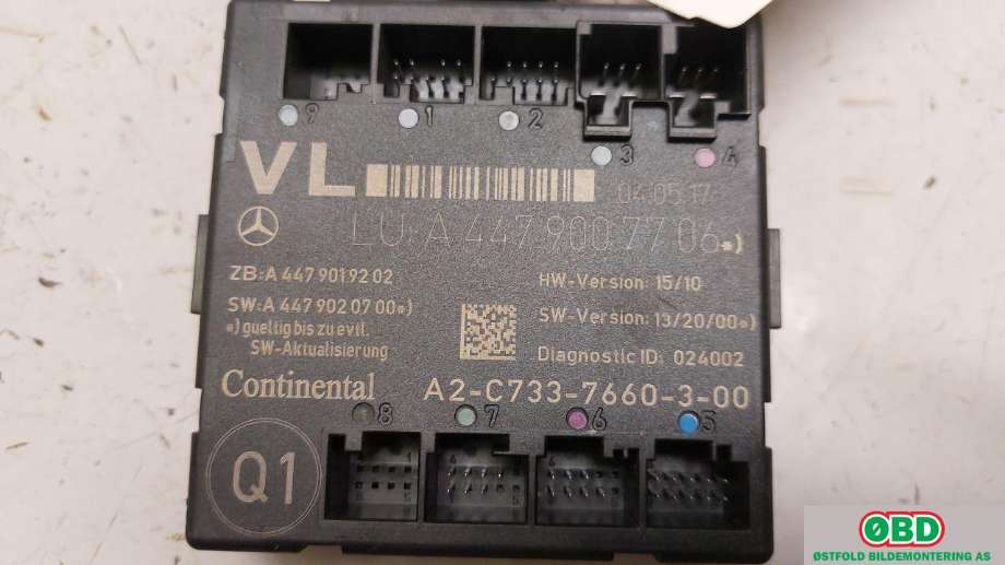 Styreenhet dør venstre foran til Mercedes Vito 2014-->> (W447) (W447) (MERCEDES|A 447 900 77 06|A 447 900 79 06|4479007706)