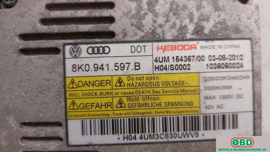 Styreenhet xenon/ballast til Audi Q5 2012-2017 (Type I, Fase 2)  (AUDI|8K0 941 597 B||8K0941597B)