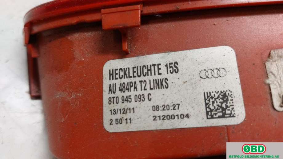 Baklykt venstre indre til Audi A5 2007-2016 (Type I) (AUDI|8T0 945 093 C||8T0945093C)