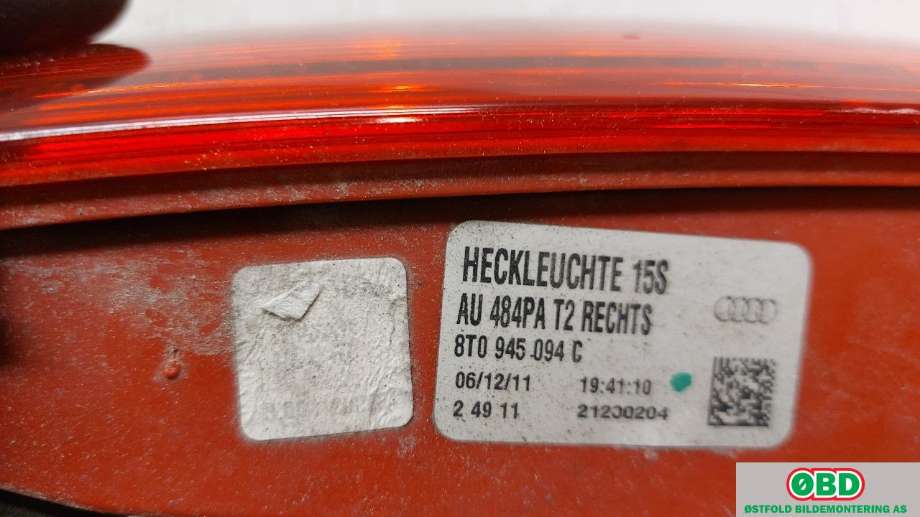 Baklykt høyre indre til Audi A5 2007-2016 (Type I)  (AUDI|8T0 945 094 C||8T0945094C)