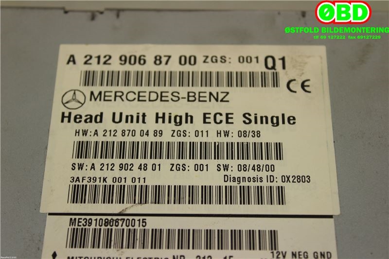Bilstereo til Mercedes E-Klasse 2009-2013 (Fase 1) (W212) (W212) (MERCEDES|A 212 906 45 00|A 212 906 00 01|2129068700)