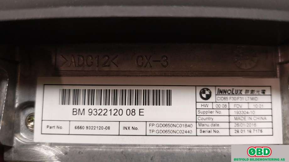 Instrument kjørecomputer til BMW 3-Serie 2012-2018 (F30/F31/F34) (F30/F31/F34) (BMW|65 50 9 322 120||9322120)