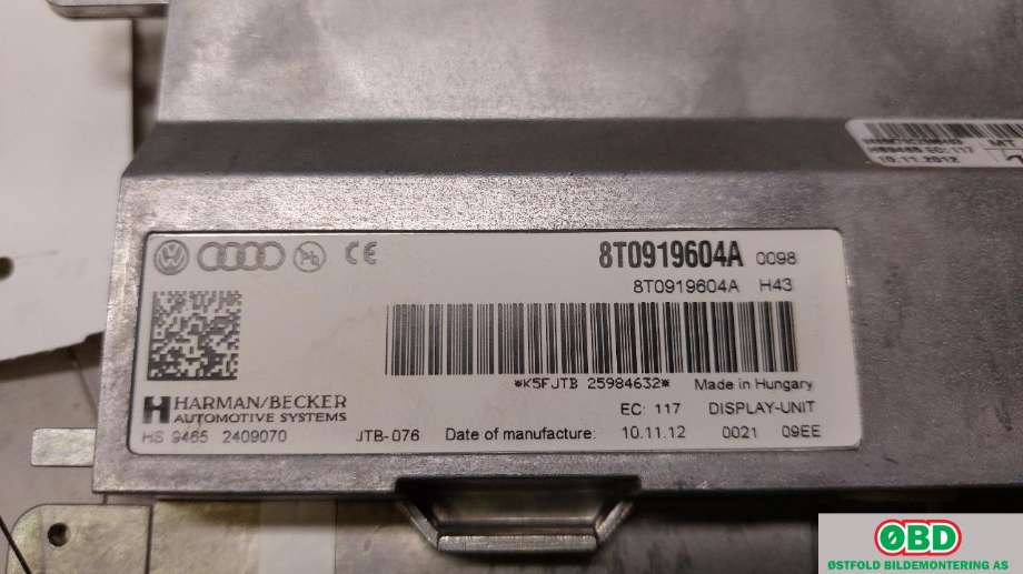 Instrument kjørecomputer til Audi Q5 2012-2017 (Type I, Fase 2)  (AUDI|8T0 919 604 A|8T0 919 604 B|8T0919604A)