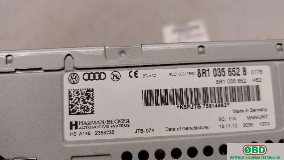 Bilstereo til Audi Q5 2012-2017 (Type I, Fase 2)  (AUDI|8R1 035 652 B||8R1035652B)