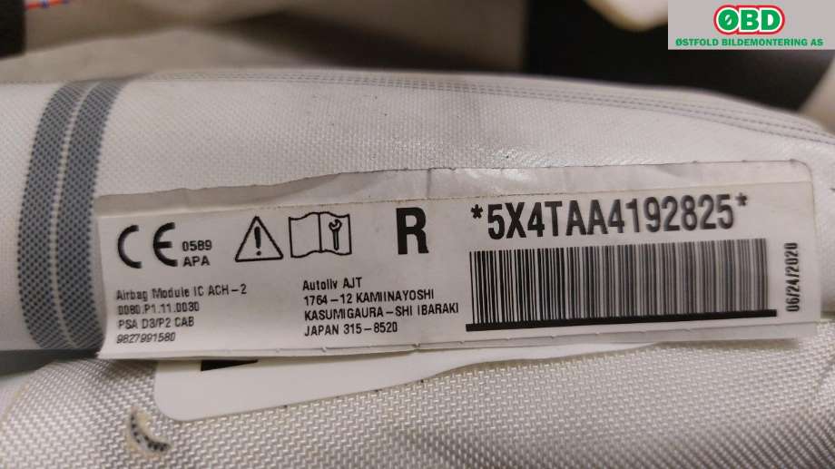 Airbag gardin høyre til Peugeot 208 2019-->> (Type II)  (PEUGEOT|98 279 915 80|)
