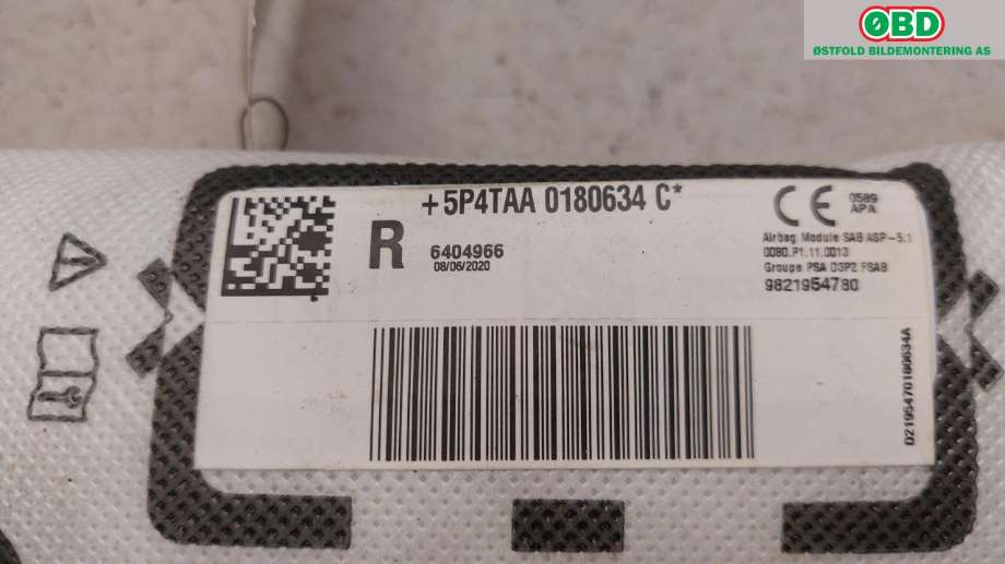 Airbag sidepute høyre til Peugeot 208 2019-->> (Type II)  (PEUGEOT|9821954780|)