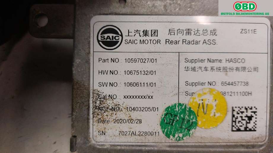 Sensor radar til MG ZS EV 2019-2021 (Type I, Fase 1) (654457738|)