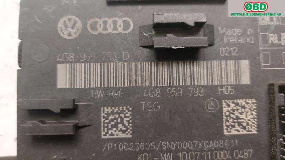 Styreenhet dør venstre foran til Audi A7 2010-2014 (Type I, Fase 1)  (AUDI|4G8 959 793 D||4G8959793D)