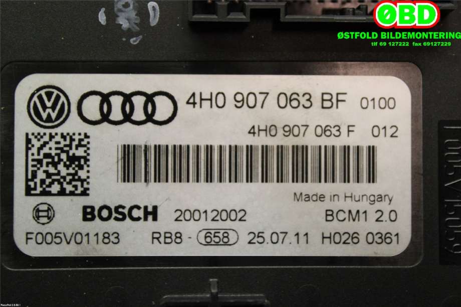 Styreenhet comfort (BCM) til Audi A7 2010-2014 (Type I, Fase 1)  (AUDI|)