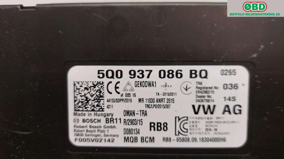Styreenhet comfort (BCM) til VW Passat 2015-2019 (Fase 1) (B8) (B8) (5Q0 937 086 BR||5Q0937086BQ)