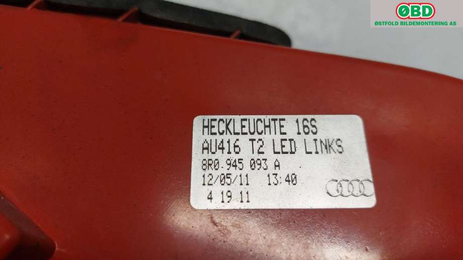 Baklykt venstre til Audi Q5 2008-2012 (Type I, Fase 1)  (AUDI|8R0 945 093 A||8R0945093A)