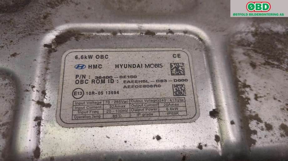 Batterilader (OBC - On Board Charger) til Hyundai Ioniq Electric 2016-2019 (Fase 1)  (HYUNDAI|36400 0E150||364000E150)
