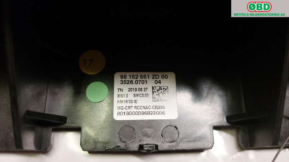 Instrument kjørecomputer til Peugeot Partner 2019-->> (Type III)  (PEUGEOT|98 304 264 80||98162661ZD)