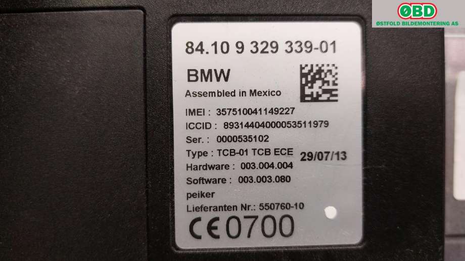 Styreenhet diverse til BMW 5-Serie 2010-2017 (F10/F11) (F10/F11) (BMW|84 10 9 362 848||84109329339)