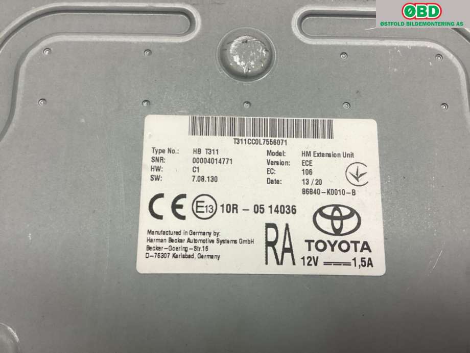Styreenhet diverse til Toyota RAV4 2019-->> (Type V)  (TOYOTA|86840K0010||86840K0010B)