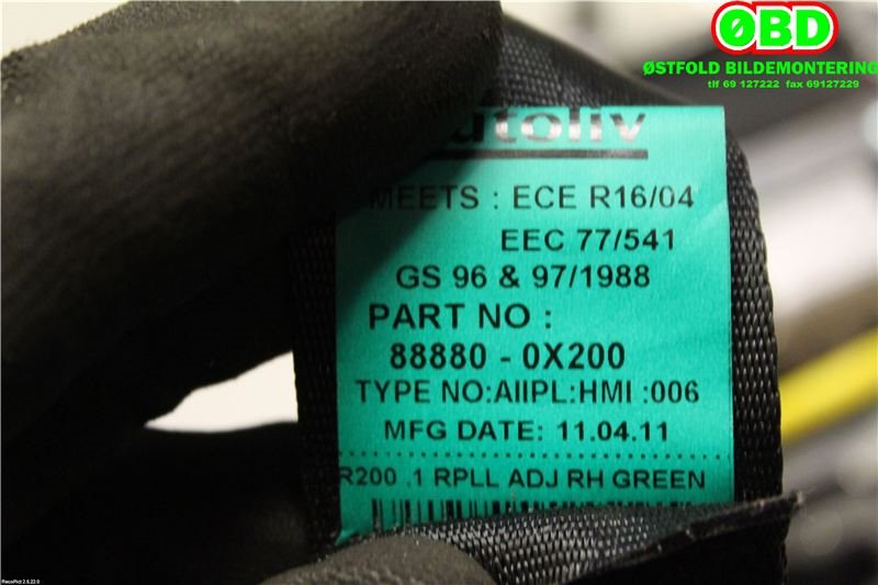 Airbag beltestrammer til Hyundai i10 2008-2013 (Type I) (HYUNDAI|888800X2004X||888800X200)