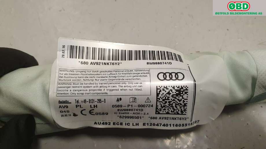 Airbag gardin venstre til Audi A4 2015-2019 (Type V, Fase 1) (B9) (B9) (AUDI|8W9 880 741 D|)