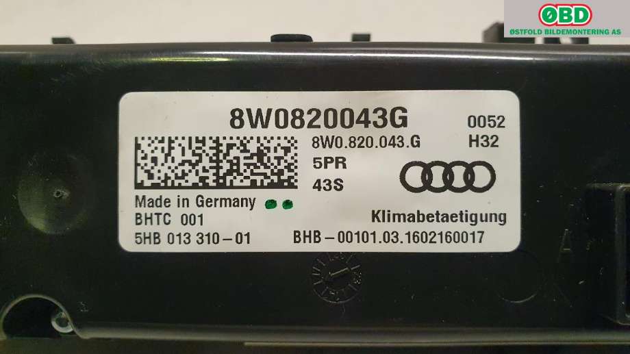 Varmeapparat betjening til Audi A4 2015-2019 (Type V, Fase 1) (B9) (B9) (AUDI|8W0 820 043 G|)