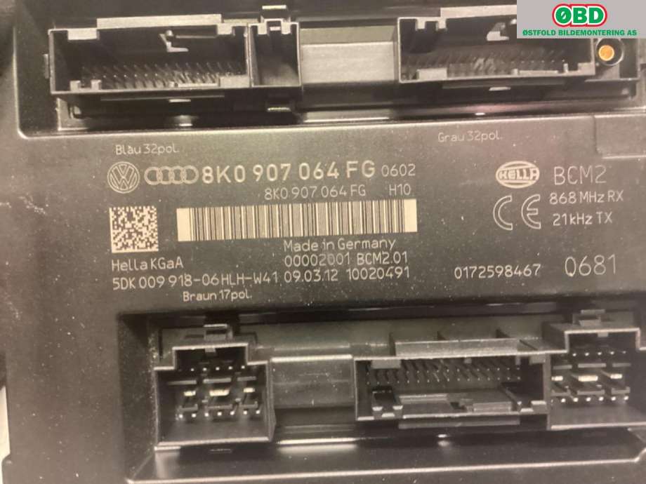 Styreenhet comfort (BCM) til Audi A4, Allroad 2009-2016 (Type I) (B8) (B8) (AUDI|8K0 907 064 HJ|8K0 907 064 KJ|8K0907064FG)