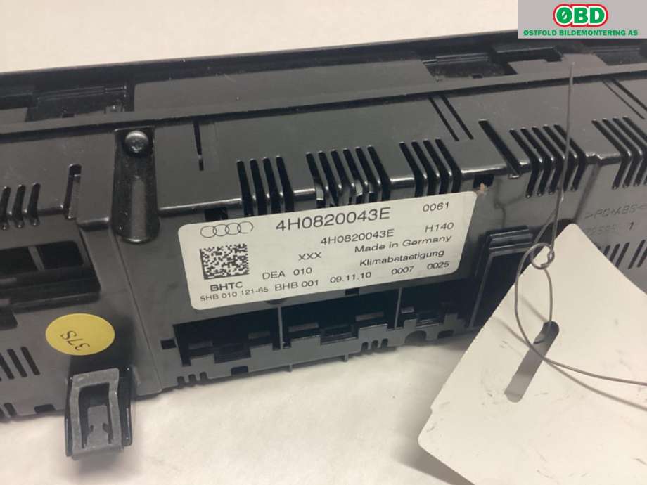 Varmeapparat betjening til Audi A8 2010-2013 (Type III, Fase 1)  (AUDI|4H0 820 043 H||4H0820043E)