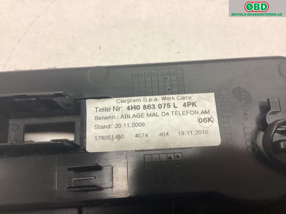 Dashbord telefon til Audi A8 2010-2013 (Type III, Fase 1)  (AUDI|4F0 910 393 T|)