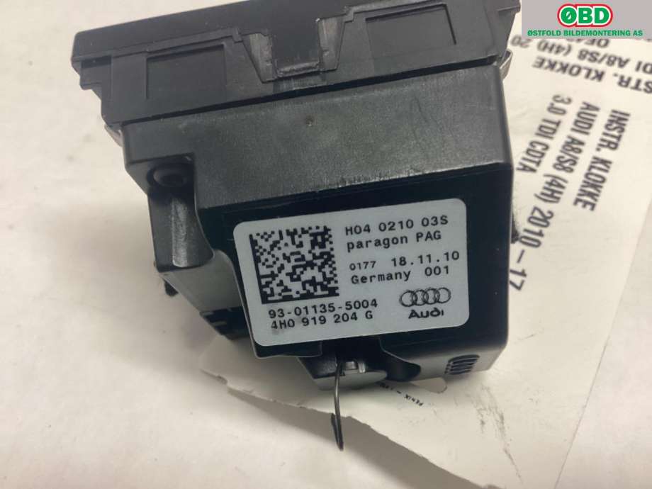 Instrument klokke til Audi A8 2010-2013 (Type III, Fase 1)  (AUDI|4H0 919 204 G||4H0919204G)