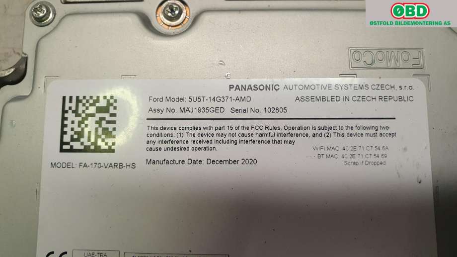 Styreenhet DAB til Ford Transit Connect 2018-->> Type II, Fase 2  (FORD|2530613||5U5T14G371AMD)