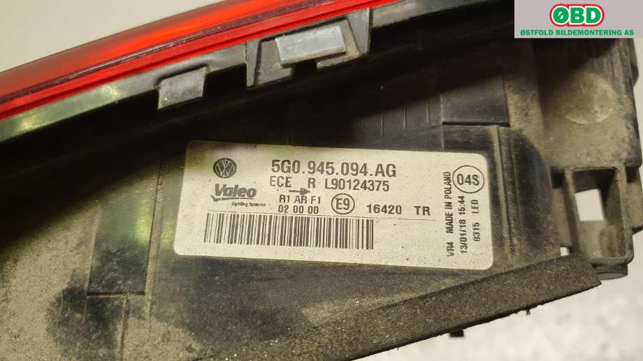 Baklykt høyre indre til VW e-Golf 2017-2020 (Fase 2)  (VOLKSWAGEN|5G0 945 094 AG||5G0945094AG)