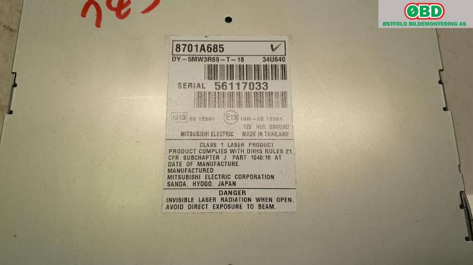 Bilstereo navigasjon til Mitsubishi Outlander 2015-->> (Type III, Fase 2)  (MITSUBISHI|8701A685|)