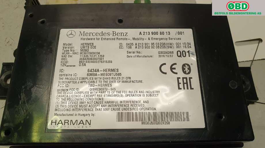 Styreenhet bluetooth til Mercedes B-Klasse 2011-2018 (W246) (W246) (MERCEDES|A 213 900 80 13|)