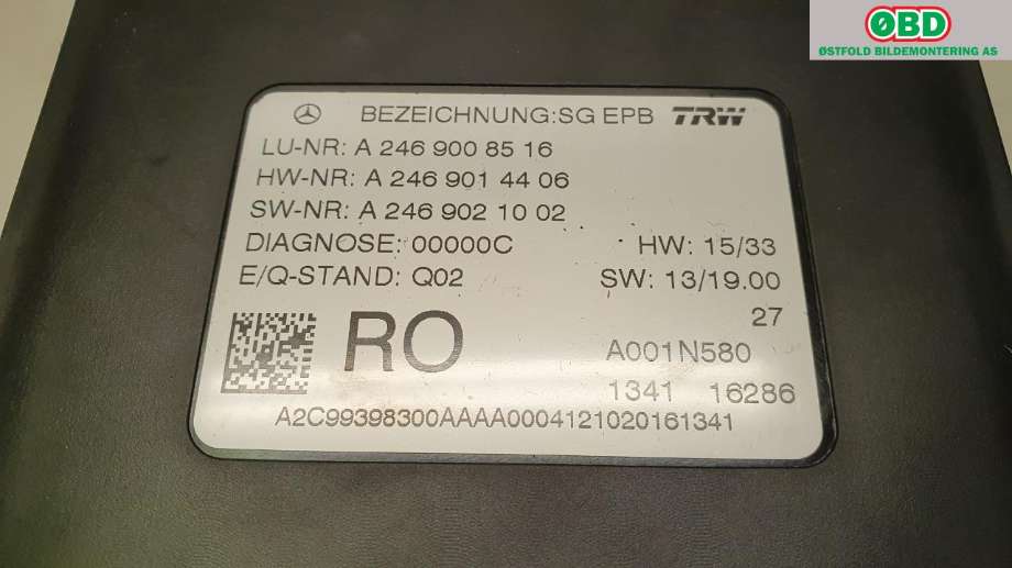 Styreenhet elektrisk parkbrems (EPB - Electric Parking Brake) til Mercedes B-Klasse 2011-2018 (W246) (W246) (MERCEDES|A 246 900 85 16||2469008516)